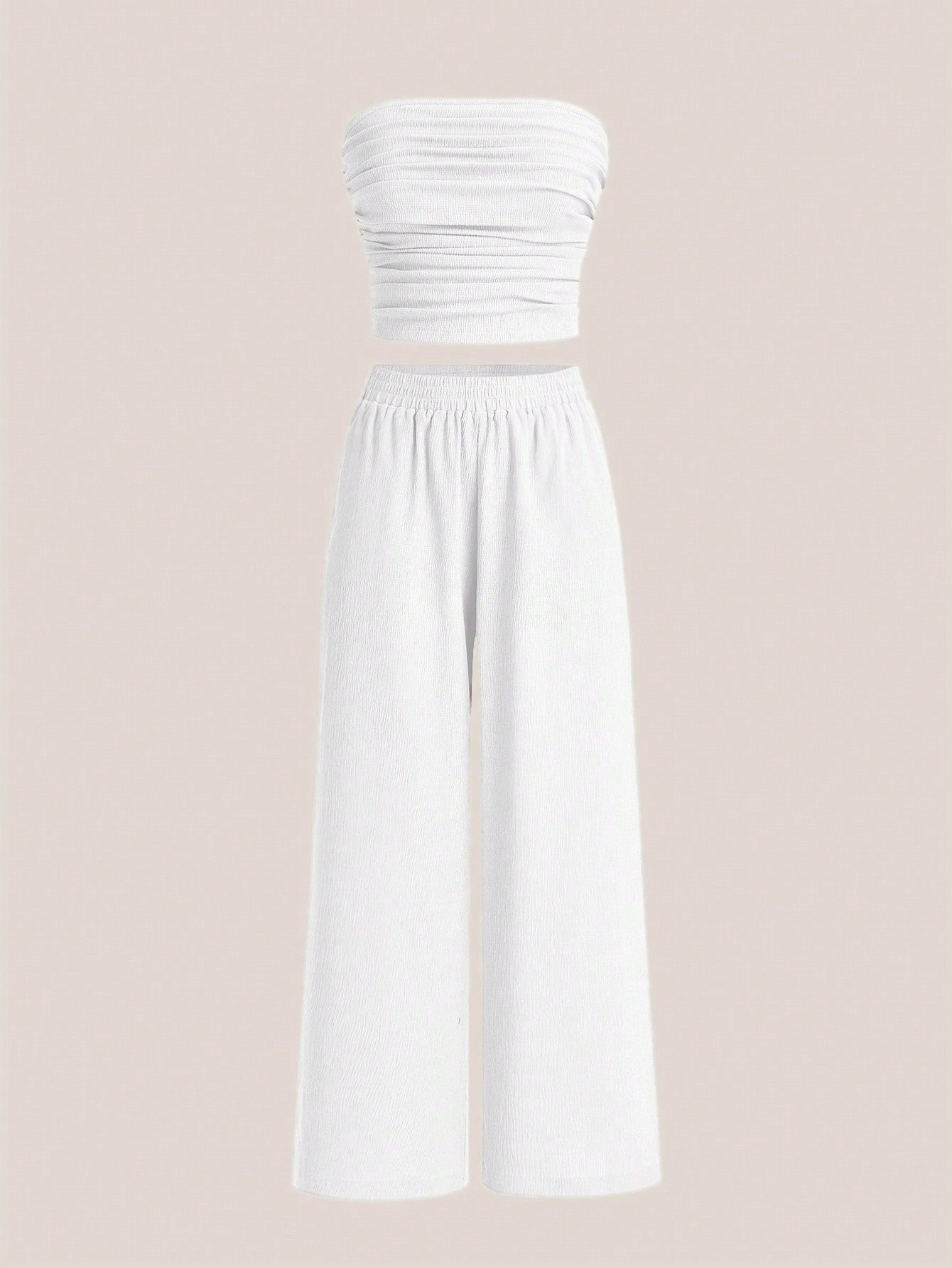 Women's Summer Casual Simple Strapless Top And Wide Leg Pants Two Pieces Set
