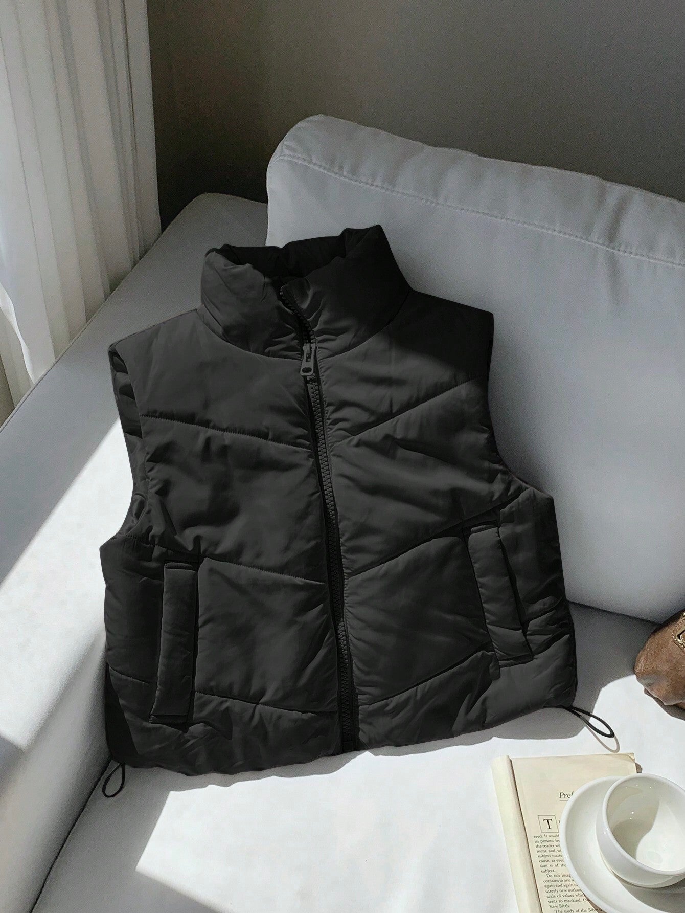 Winter Zip Up Double Face Snap Button Corduroy Drawstring Vest Coat