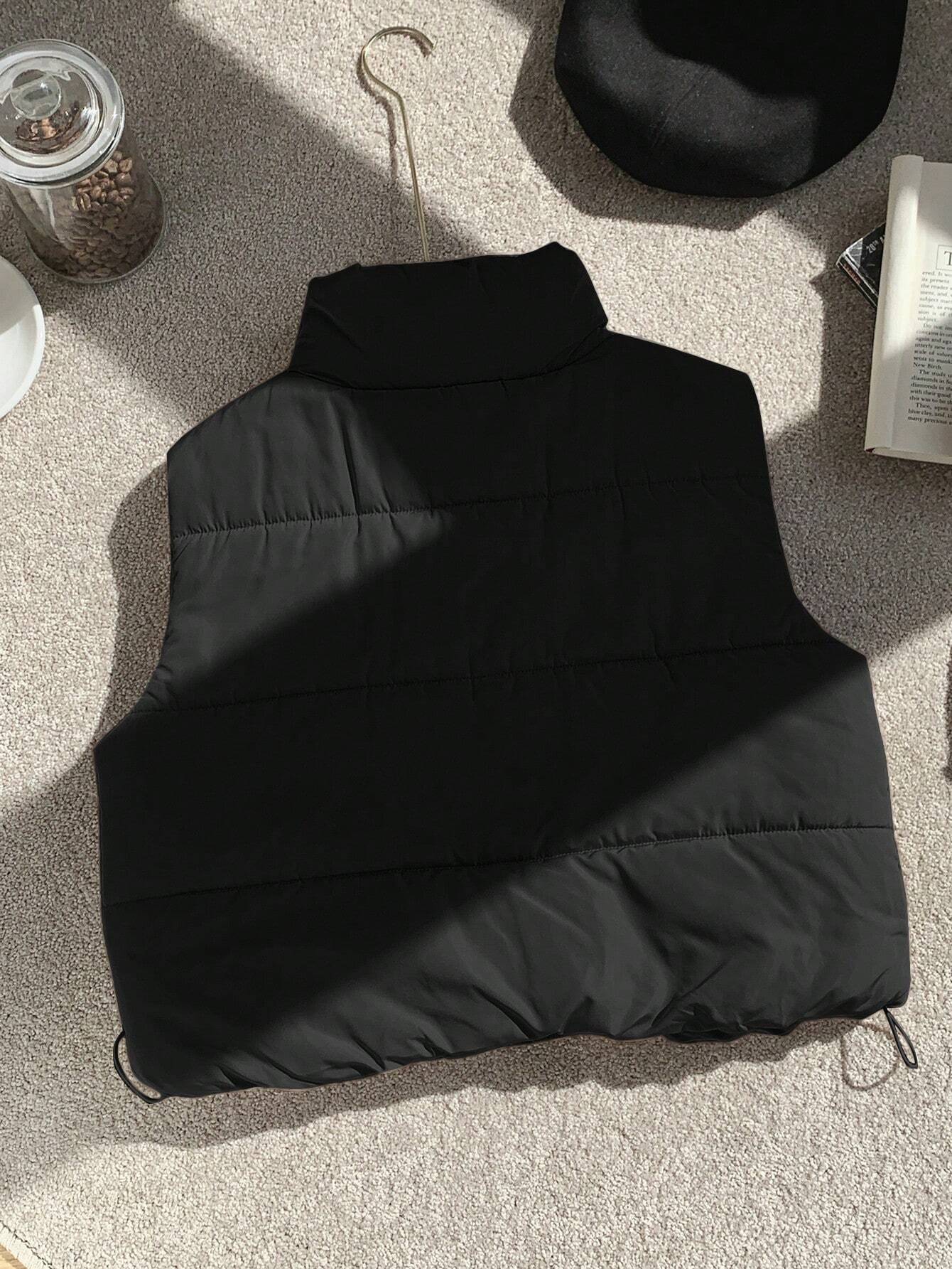 Winter Zip Up Double Face Snap Button Corduroy Drawstring Vest Coat