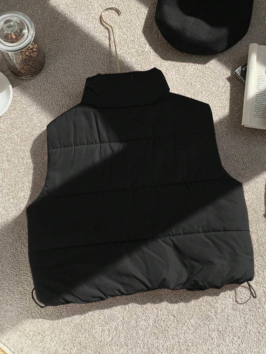 Winter Zip Up Double Face Snap Button Corduroy Drawstring Vest Coat