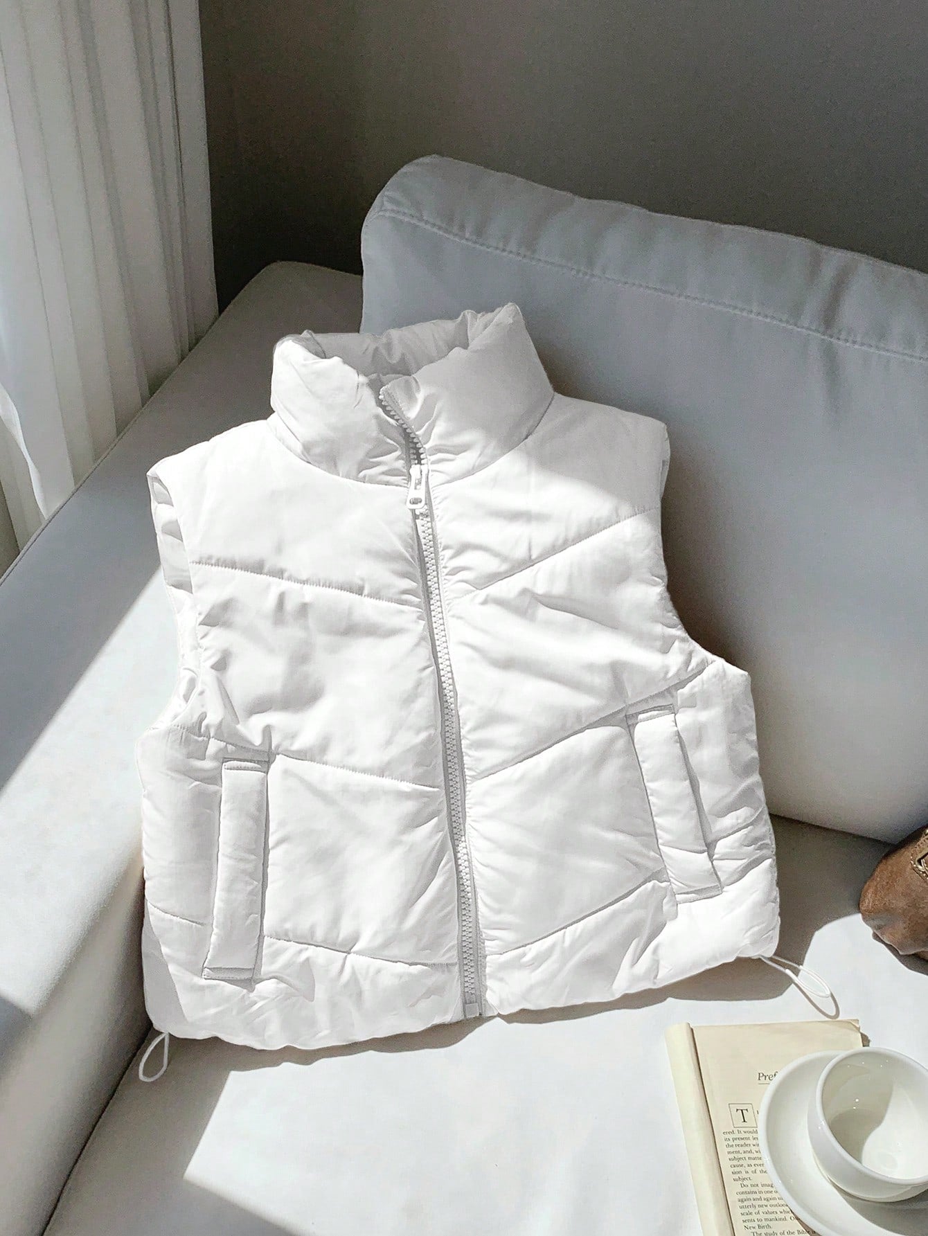 Winter Zip Up Double Face Snap Button Corduroy Drawstring Vest Coat