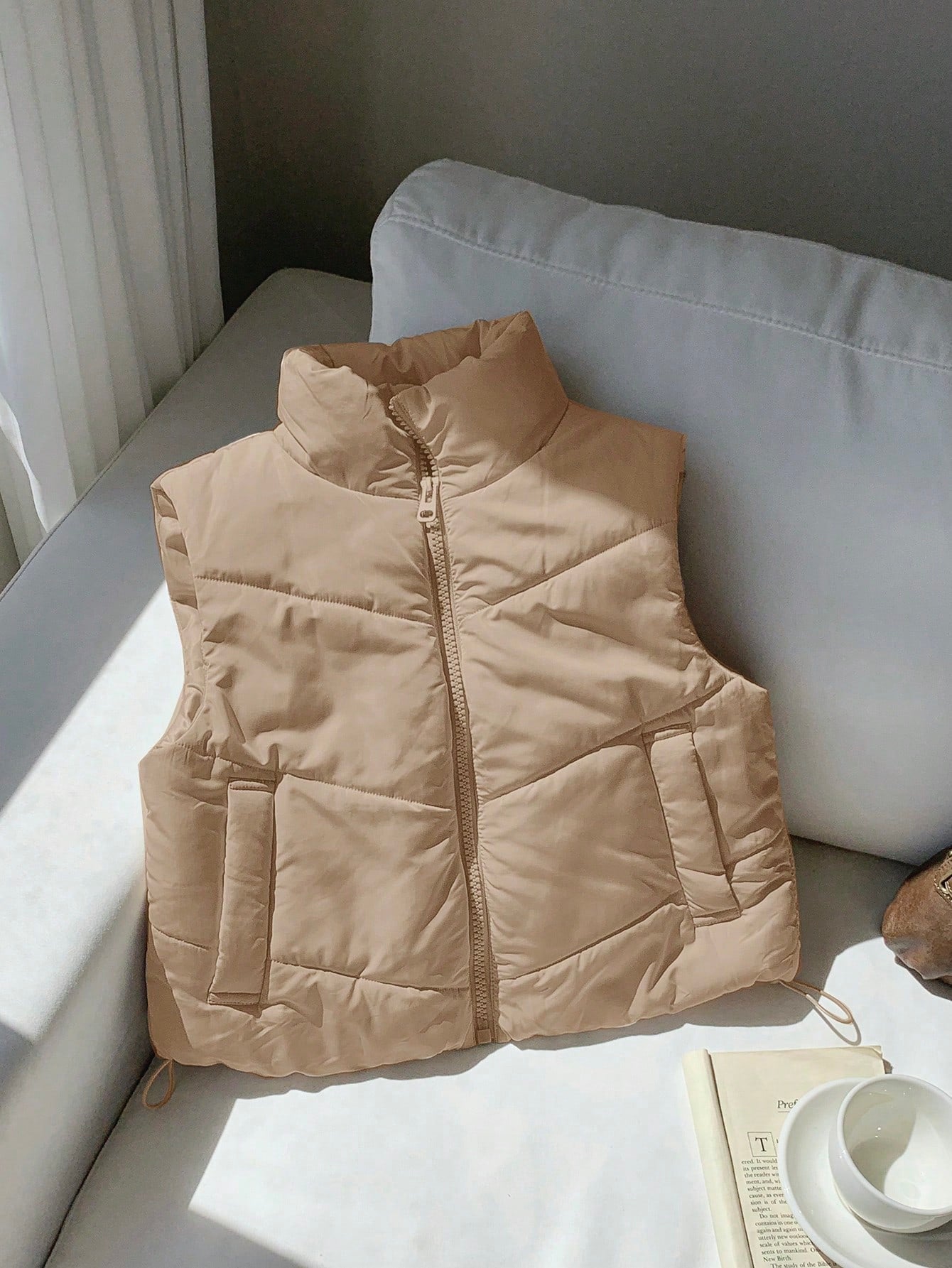 Winter Zip Up Double Face Snap Button Corduroy Drawstring Vest Coat