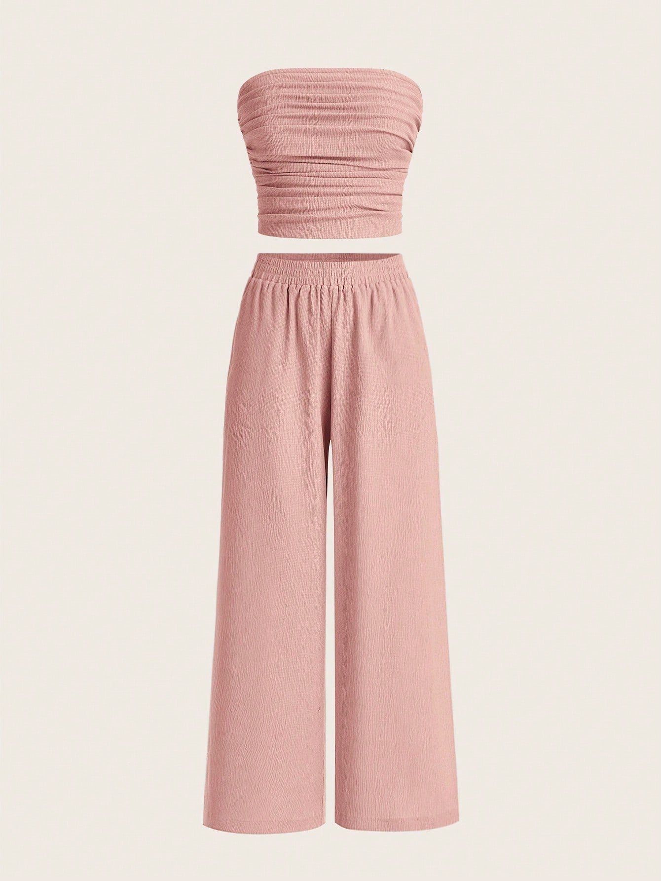 Women's Summer Casual Simple Strapless Top And Wide Leg Pants Two Pieces Set