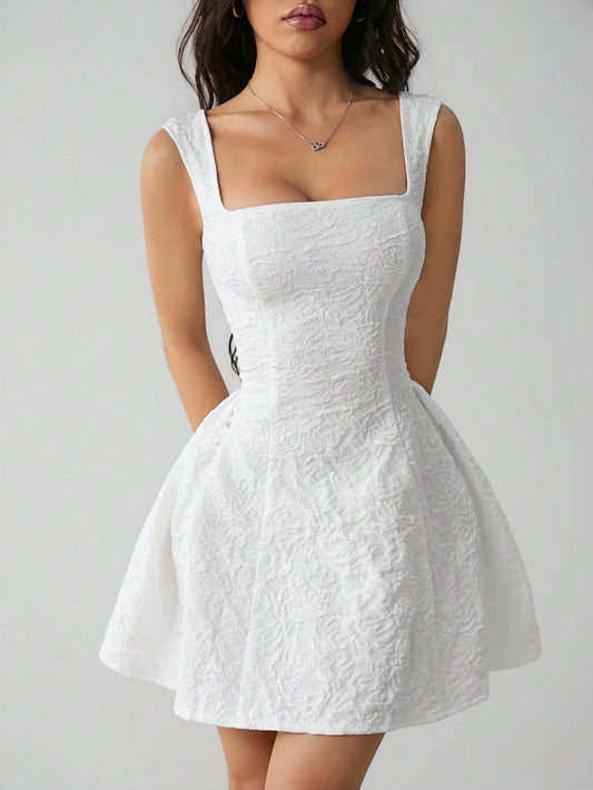 Women's Sleeveless Solid Color White Summer Midi Dress, Simple & Casual For Everyday Wear,Rave Outfits Festival,Summer Dresses For Women,White Dresses For Women