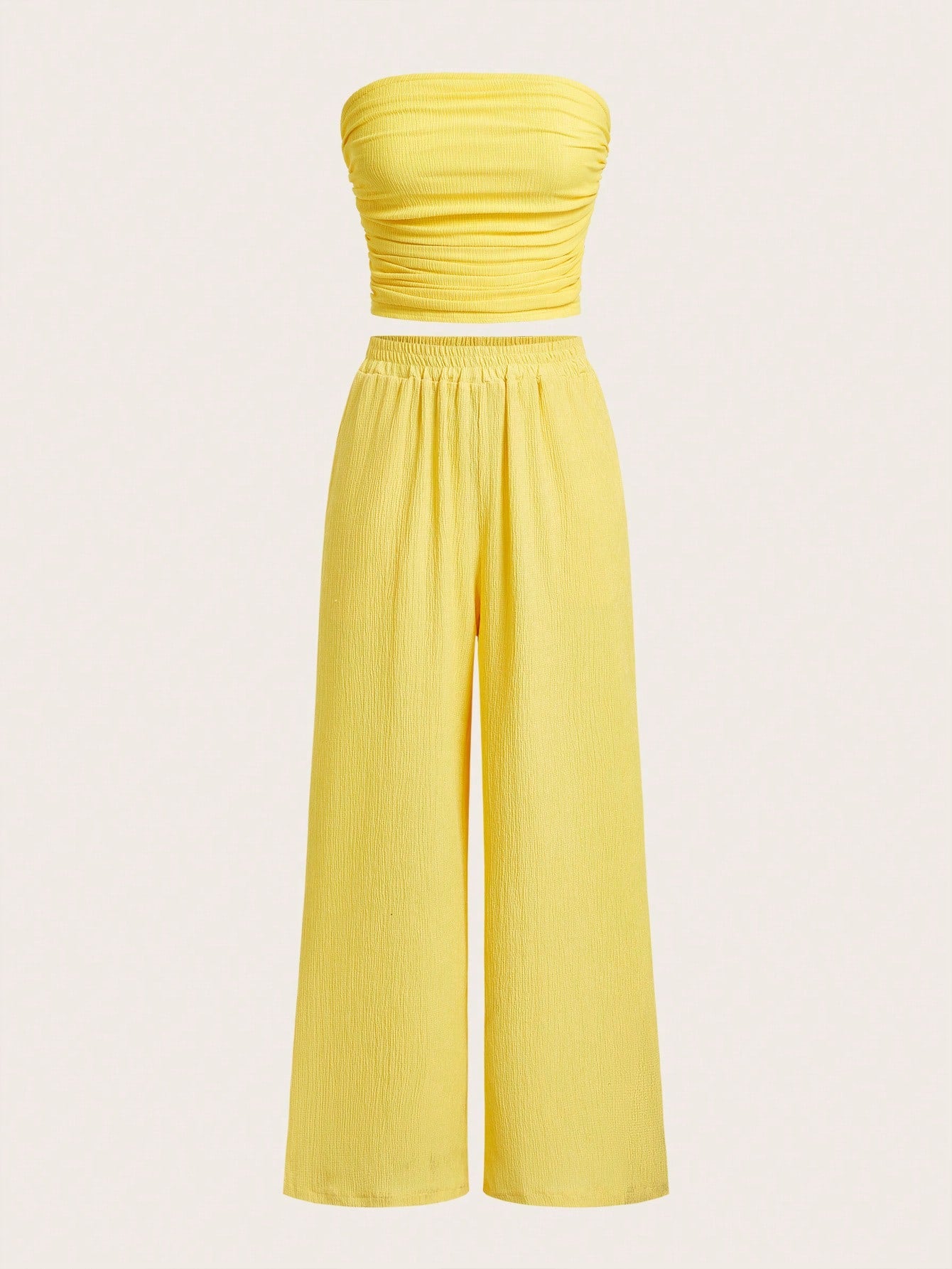 Women's Summer Casual Simple Strapless Top And Wide Leg Pants Two Pieces Set