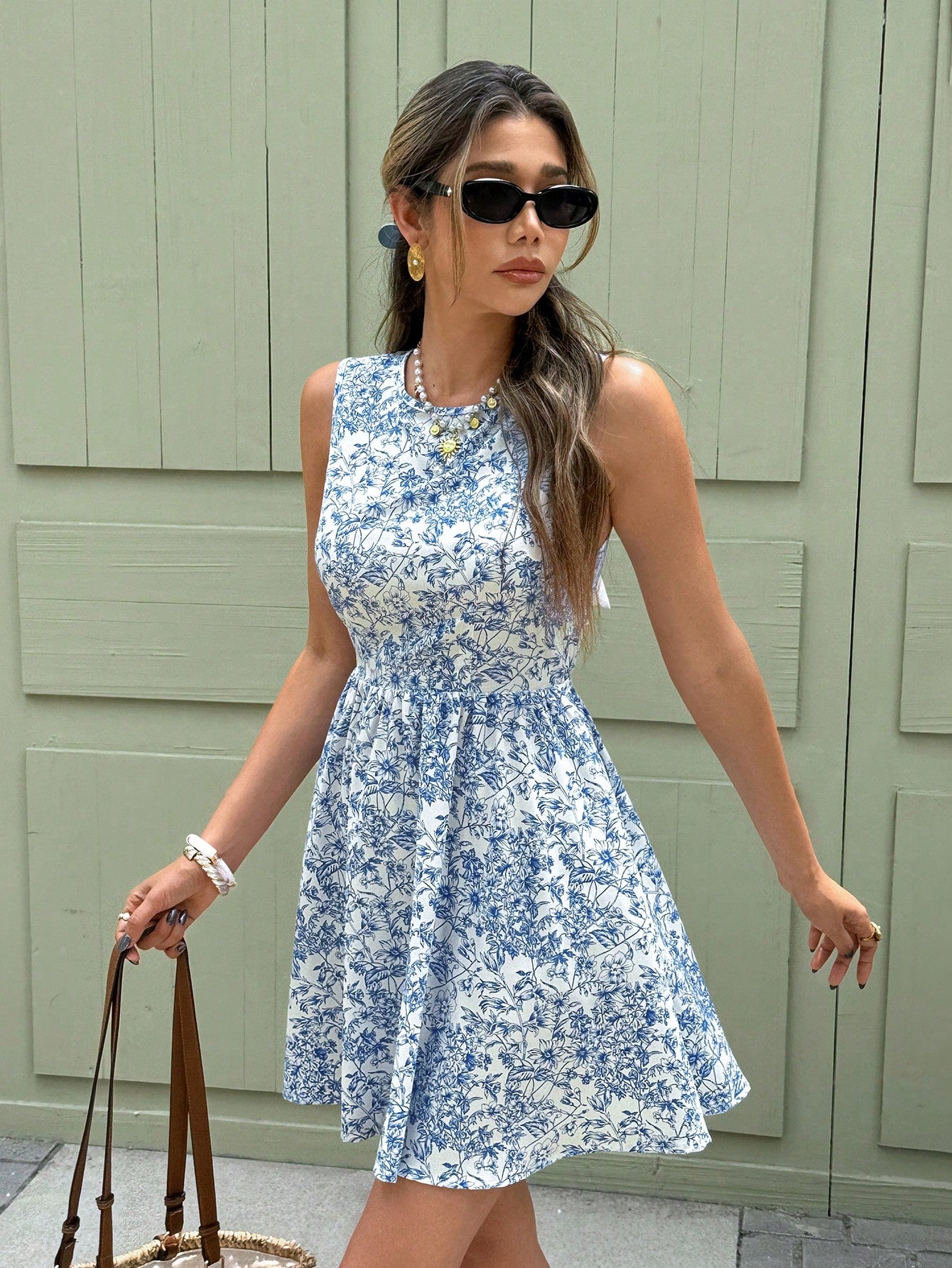 Women's Vacation Floral Print Backless Bow Sleeveless Mini Dress,Bohemian Clothes Summer Beach Holiday Resort