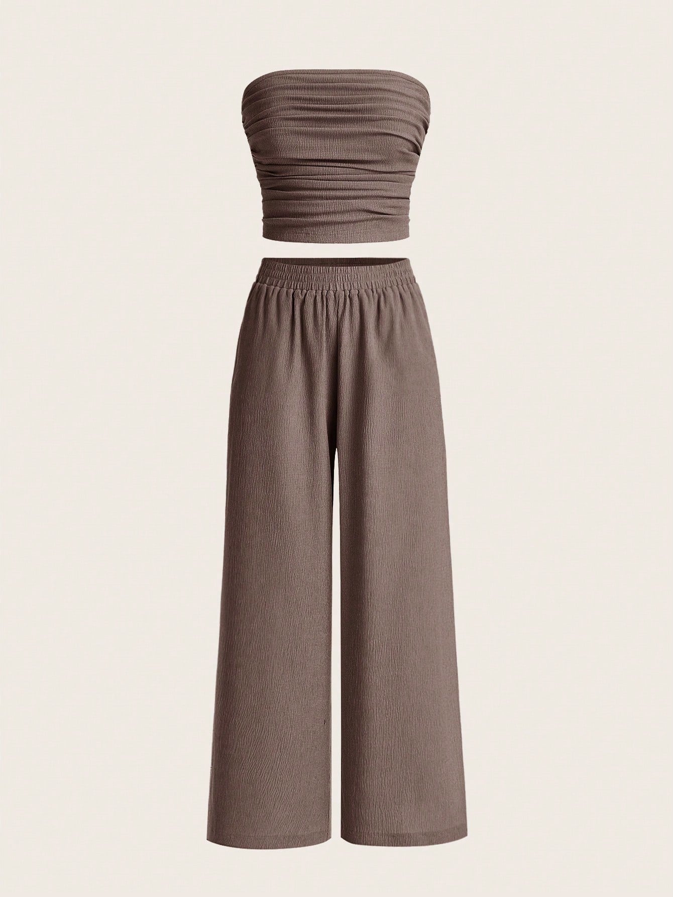 Women's Summer Casual Simple Strapless Top And Wide Leg Pants Two Pieces Set