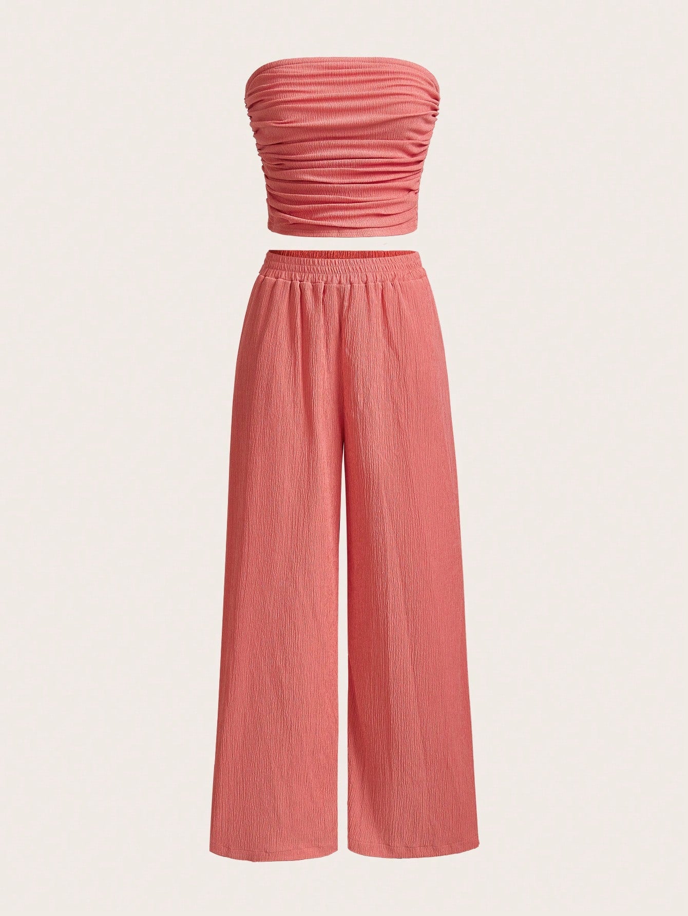 Women's Summer Casual Simple Strapless Top And Wide Leg Pants Two Pieces Set