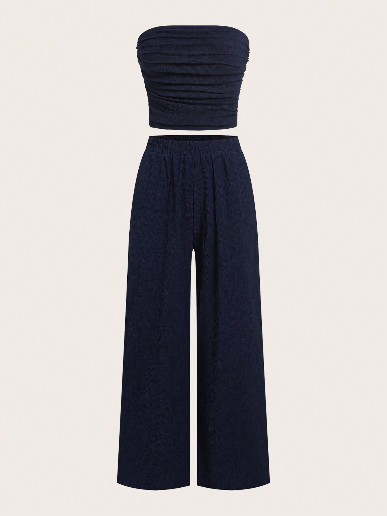 Women's Summer Casual Simple Strapless Top And Wide Leg Pants Two Pieces Set