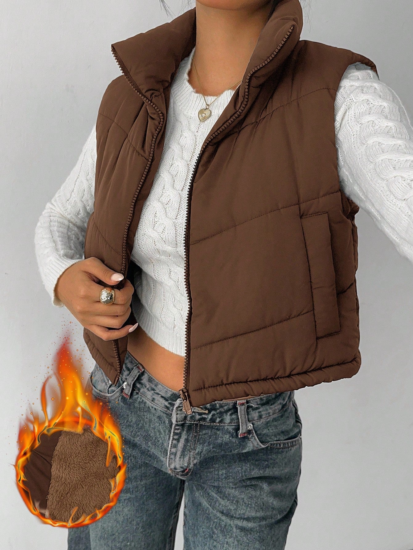 Winter Zip Up Double Face Snap Button Corduroy Drawstring Vest Coat
