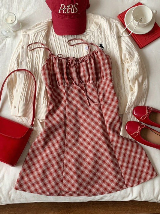 Fashionable Sexy Red Plaid Mini Dress For Women Winter Clothes For Women  Christmas New Year Women Elegant
